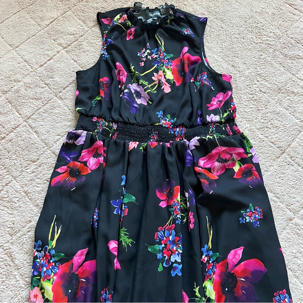 Modcloth Vibrant Floral Black Midi Dress